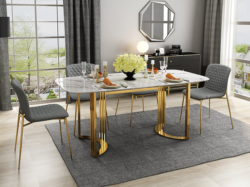 Italian Luxury Natural Marble Dining Table Electroplated Stainless Steel Metal Base Dining Table
