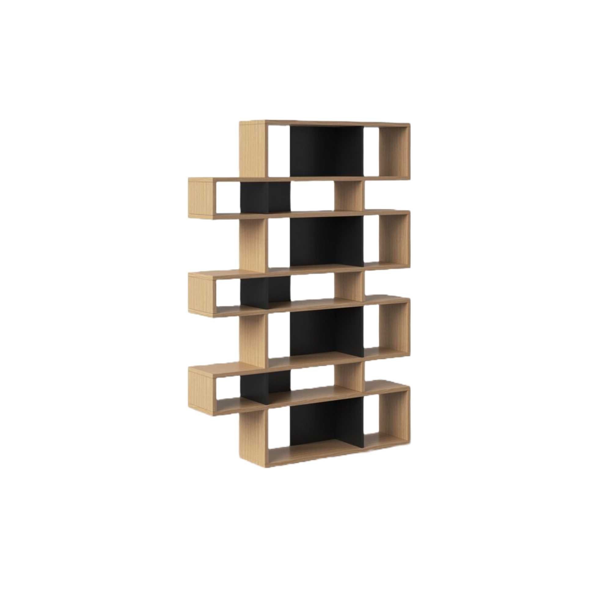 Oak and Pure Black Kamari Geometric Bookcase