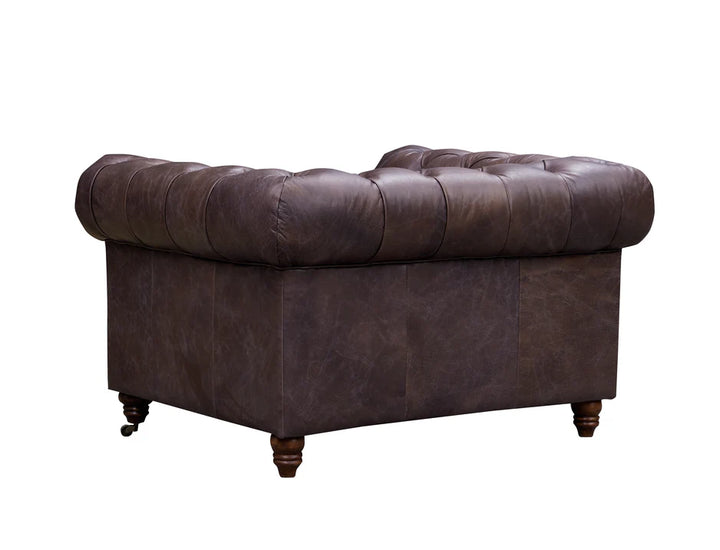 Buffalo  leather Chesterfield Arm Chair - Dark Brown Leather