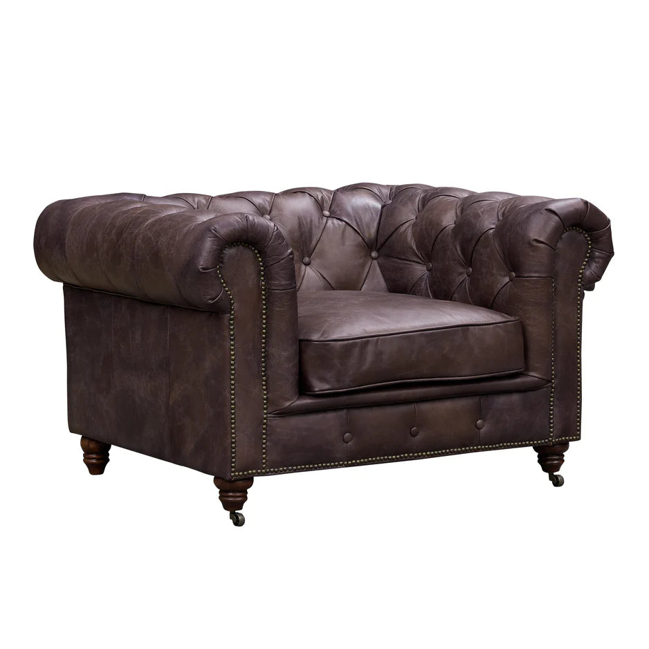 Buffalo  leather Chesterfield Arm Chair - Dark Brown Leather