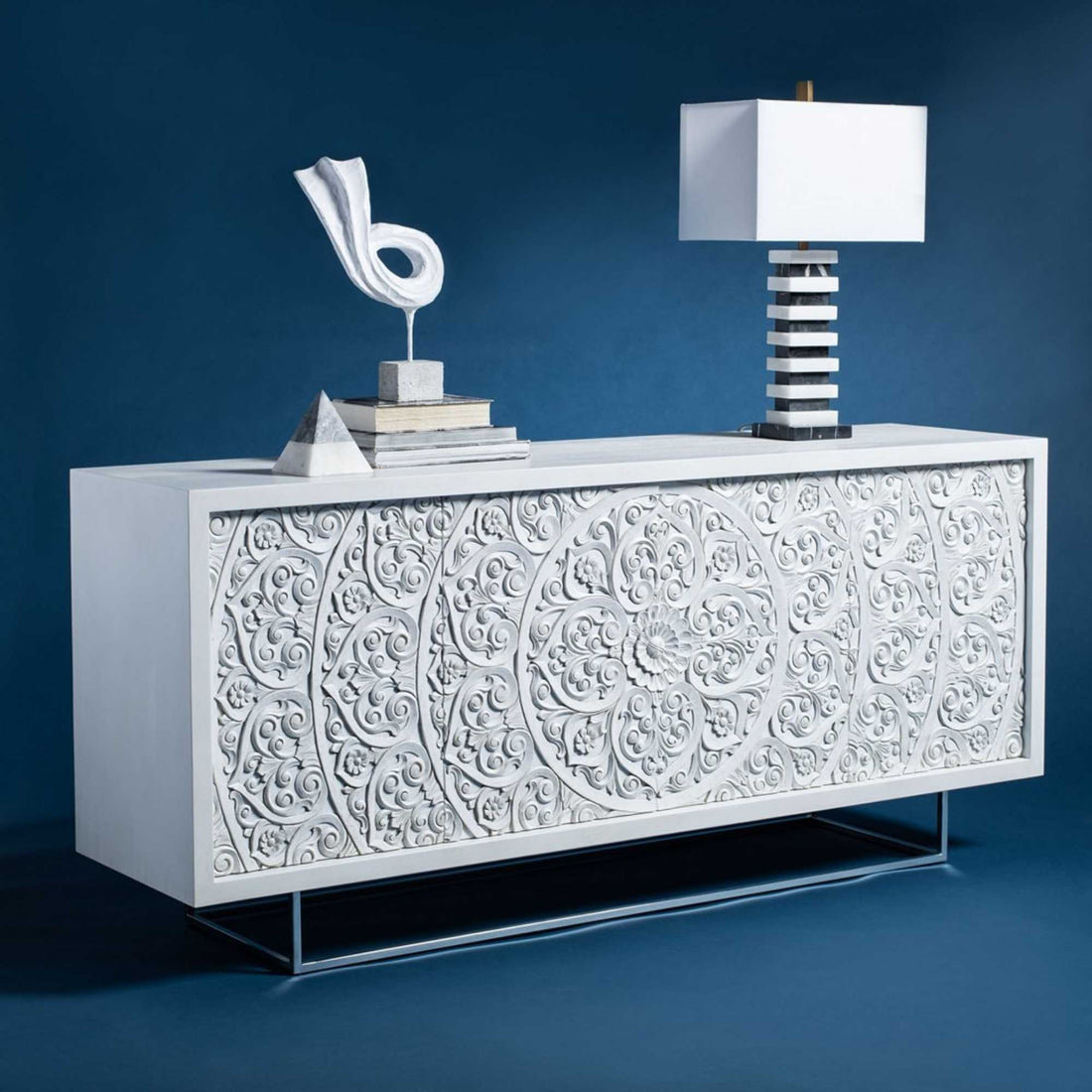 White Hand Carved Sideboard