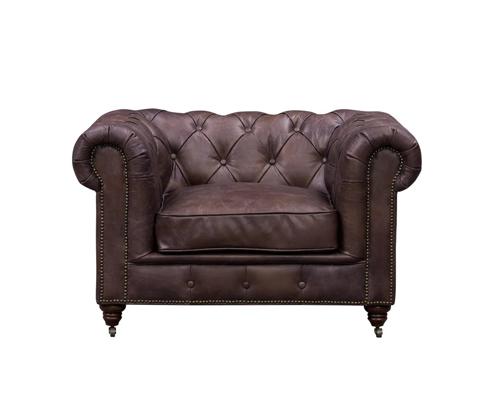 Buffalo  leather Chesterfield Arm Chair - Dark Brown Leather