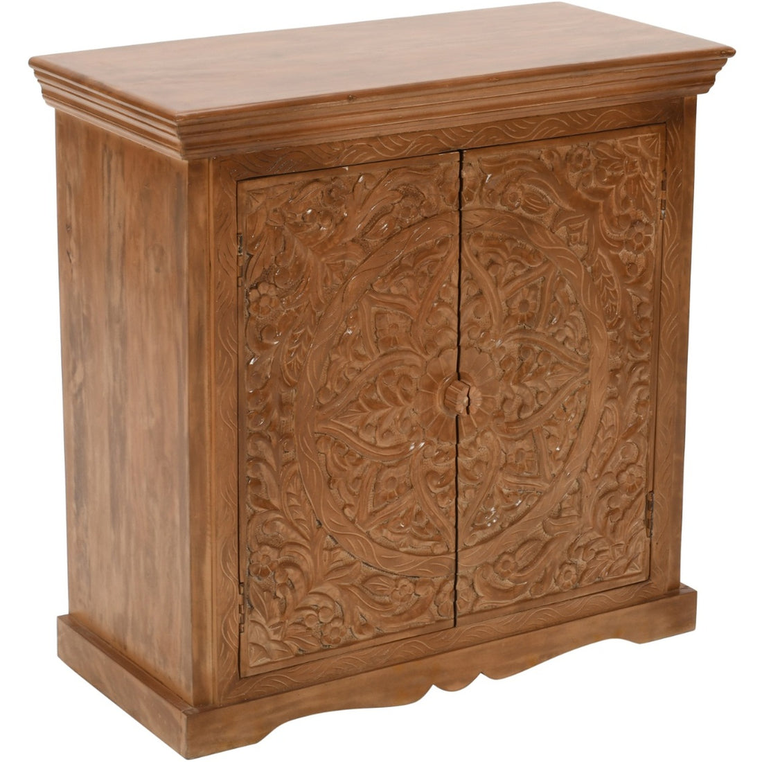 Carved Mango Wood Sideboard With 2 Doors - Brown