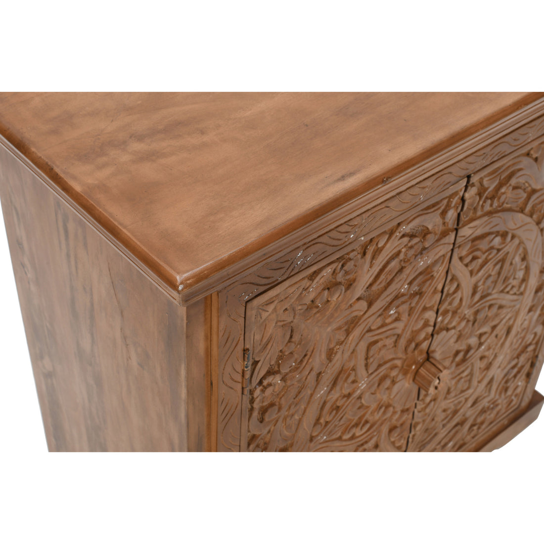 Carved Mango Wood Sideboard With 2 Doors - Brown