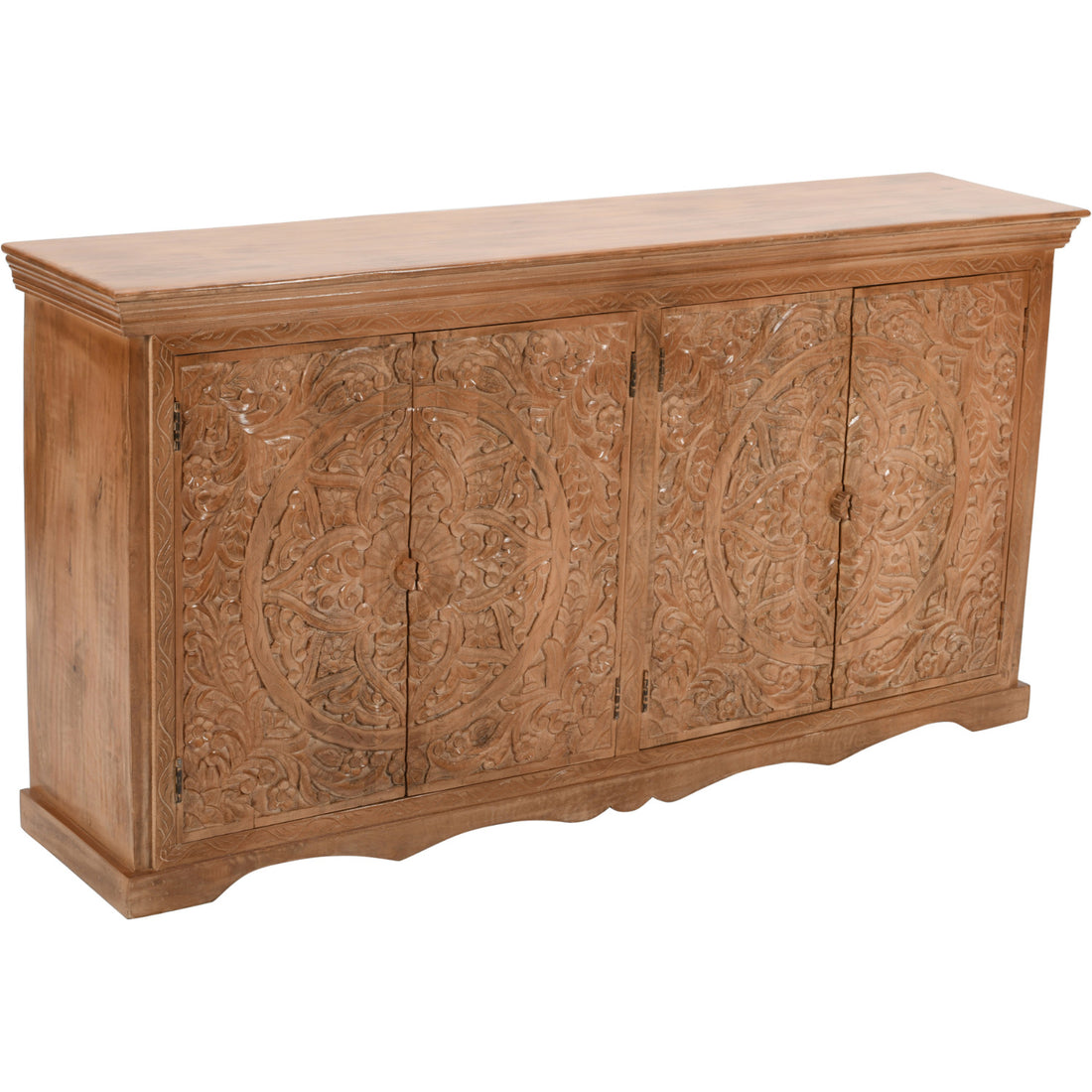 Carved Mango Wood Extra Large Sideboard with 4 Doors - Brown BY TIMBER TALES