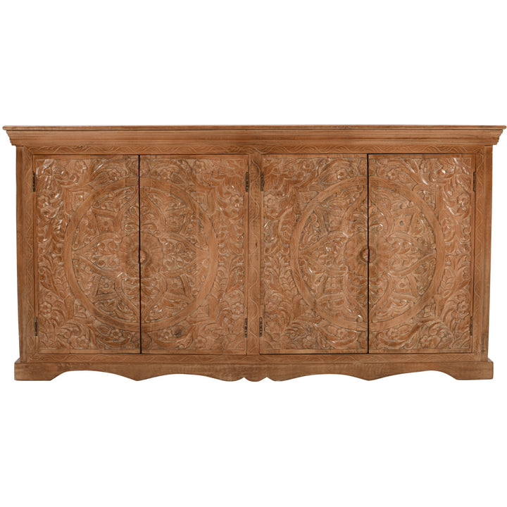 Carved Mango Wood Extra Large Sideboard with 4 Doors - Brown BY TIMBER TALES