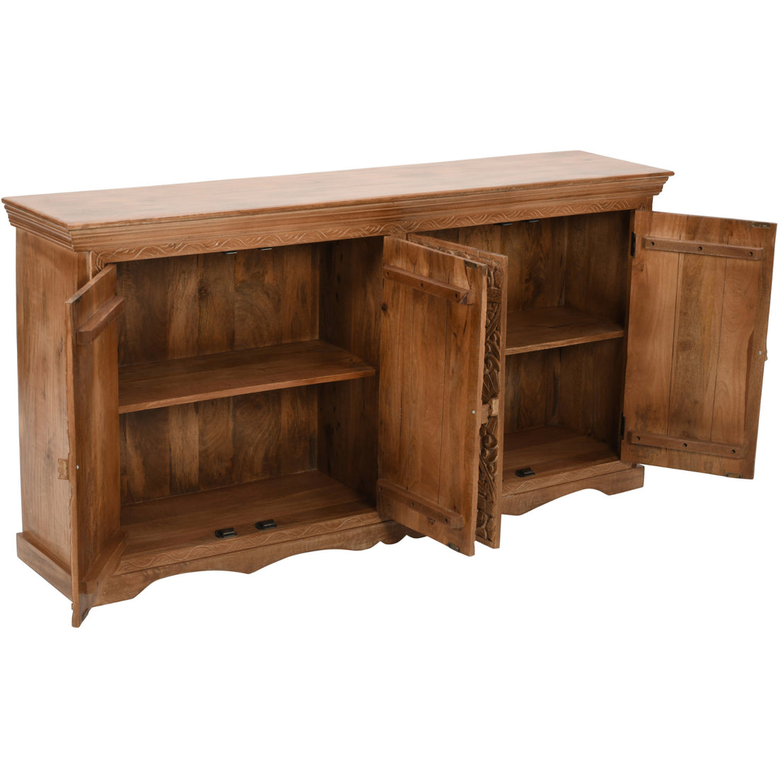 Carved Mango Wood Extra Large Sideboard with 4 Doors - Brown BY TIMBER TALES