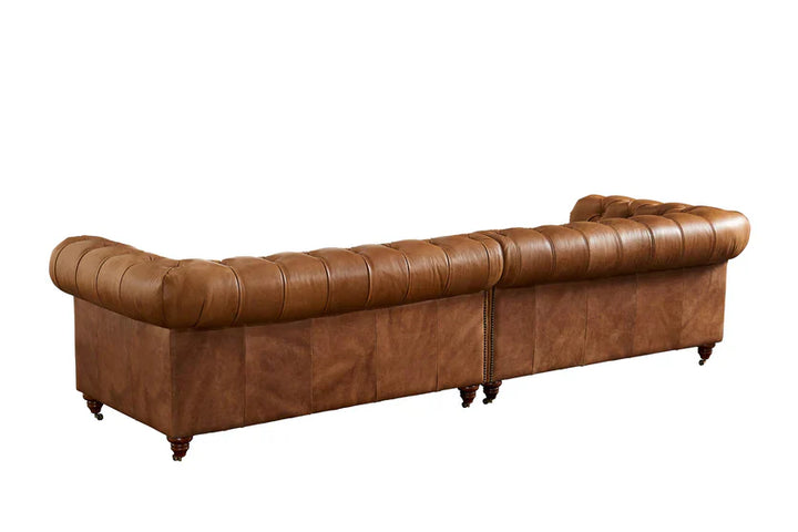 Buffalo Leather  Chesterfield Sofa - Light Brown Leather - 120"