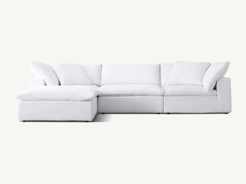 Modern White Linen Fabric and Feather Sofa with 4 Seats