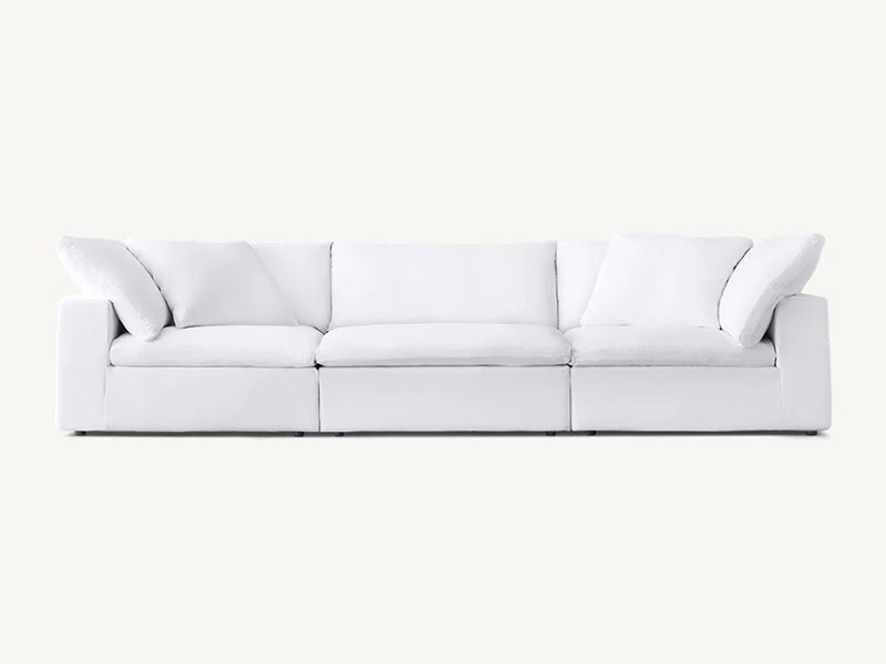 Modern White Linen Fabric and Feather Sofa with 4 Seats
