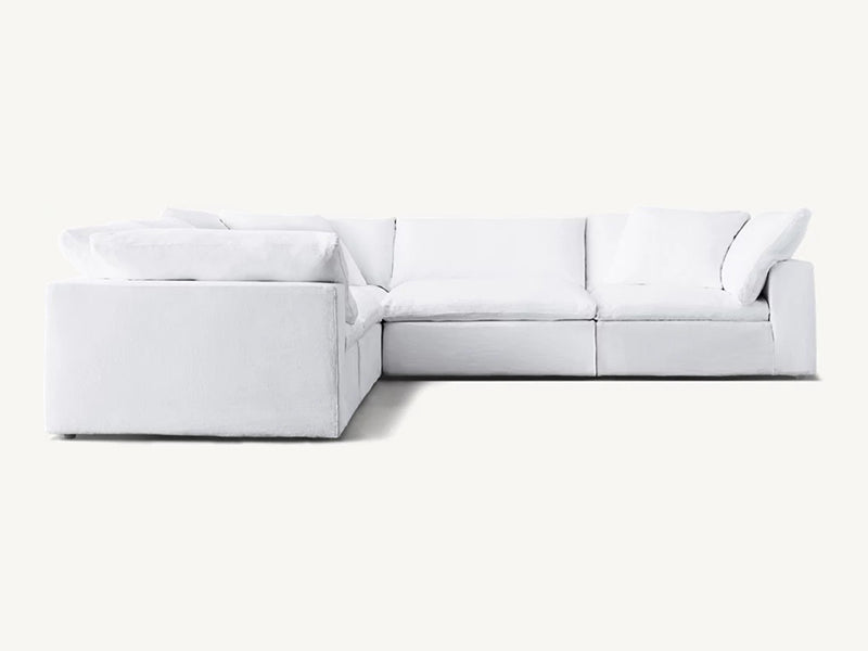 Modern White Linen Fabric and Feather Sofa with 5 Seats