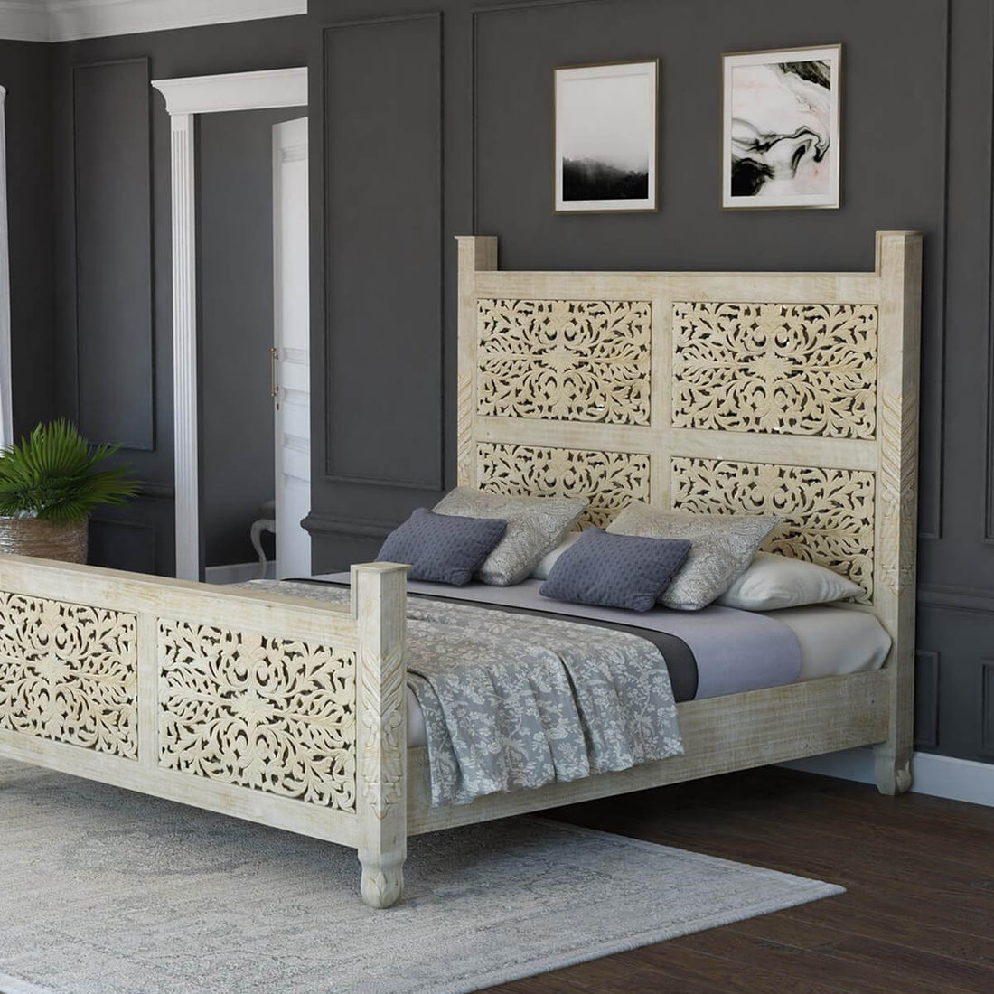 Callahan Solid Wood Hand Carved Platform Bed