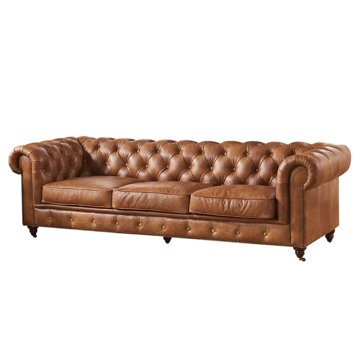 Buffalo Leather Chesterfield Sofa - Light Brown Leather