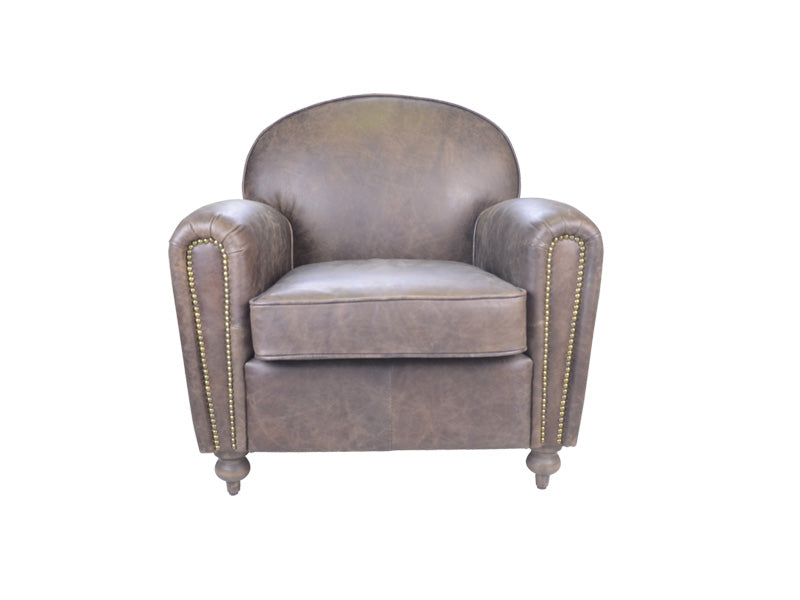 Antique Chair,European Style Living Room Chair,Genuine Leather Chair With Rivets