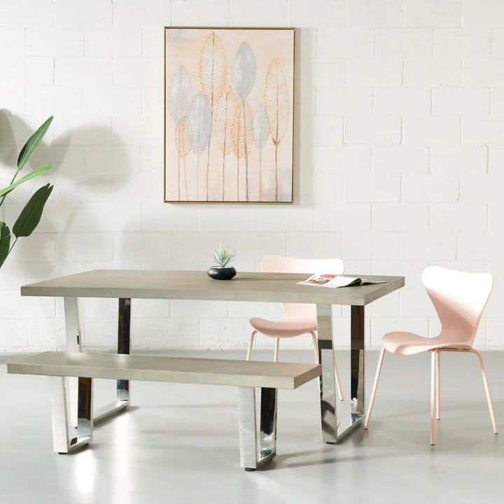 VERONA - Grey Concrete Dining Table with U Chrome Legs