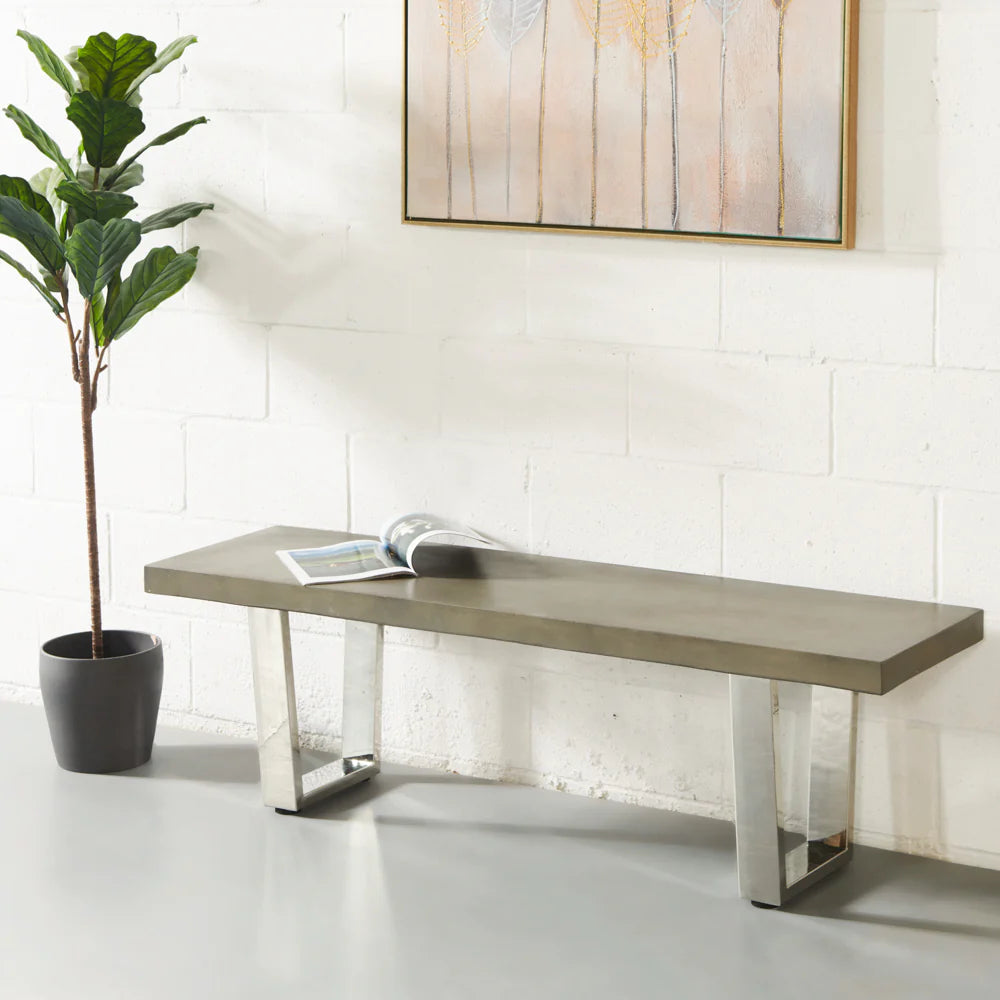 VERONA - Grey Concrete Bench with U Chrome Legs