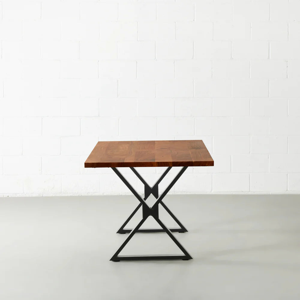 DANTON - Acacia Straight Cut Table 3.5cm Thickness Top with X Black Legs