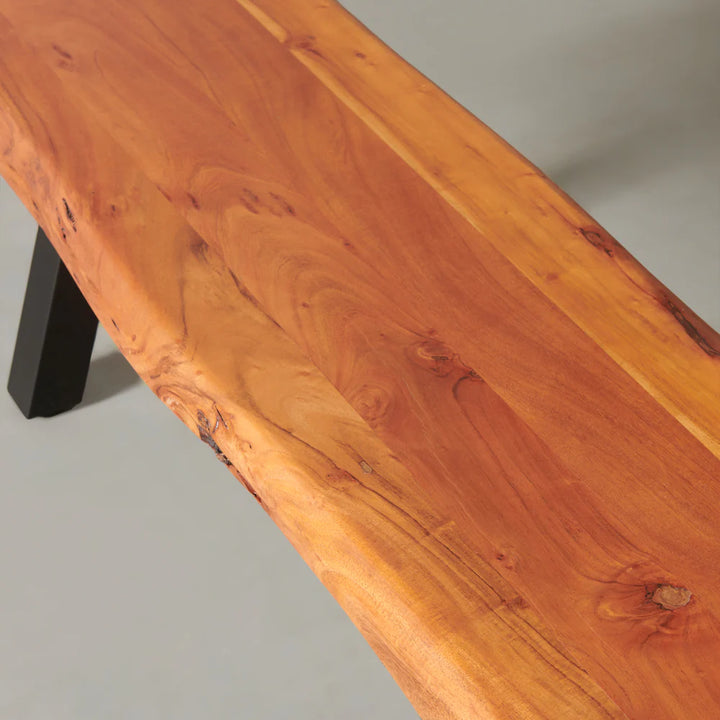 Acacia Live Edge Bench with Black Pyramid-Shaped Legs/Natural Color