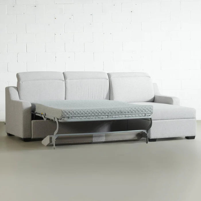 EVA - Grey Fabric Sectional Sofabed with Memory Foam Mattress and Storage - Left