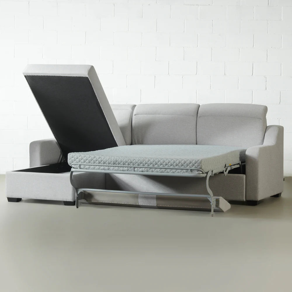 EVA - Grey Fabric Sectional Sofabed with Memory Foam Mattress and Storage - Right