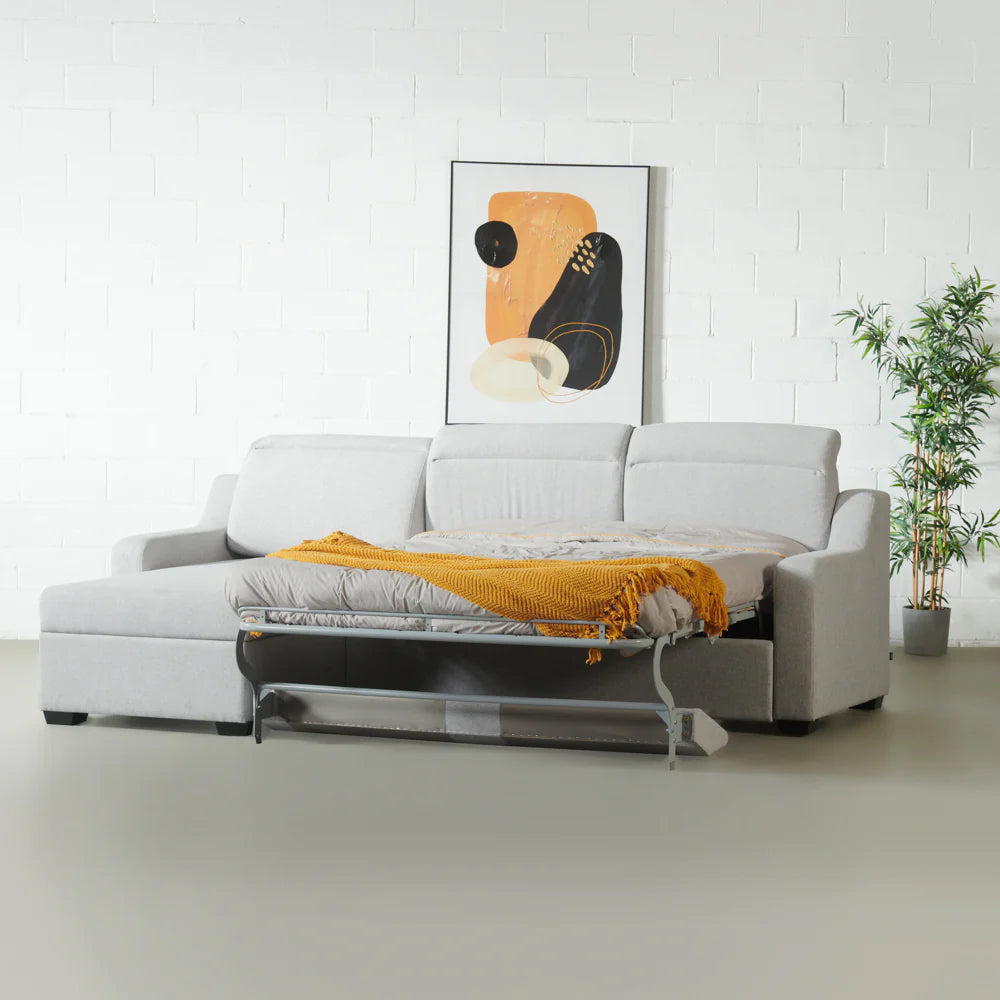 EVA - Grey Fabric Sectional Sofabed with Memory Foam Mattress and Storage - Right