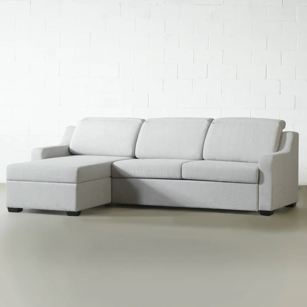 EVA - Grey Fabric Sectional Sofabed with Memory Foam Mattress and Storage - Right