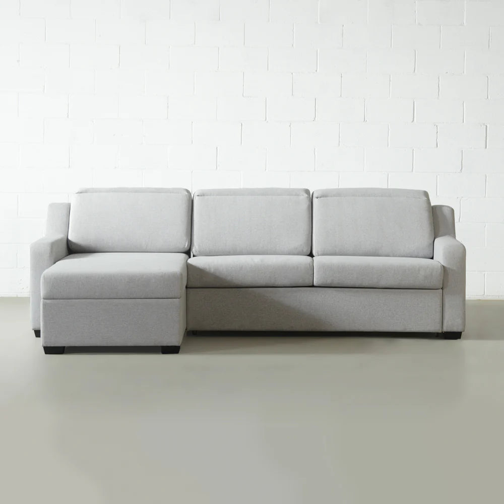 EVA - Grey Fabric Sectional Sofabed with Memory Foam Mattress and Storage - Right