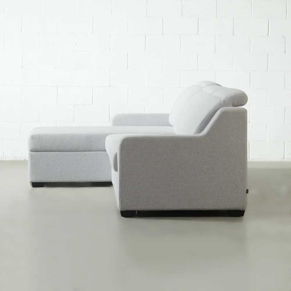 EVA - Grey Fabric Sectional Sofabed with Memory Foam Mattress and Storage - Right