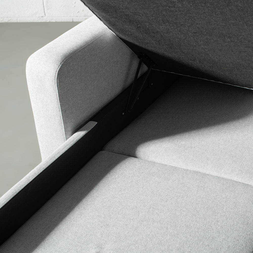 EVA - Grey Fabric Sectional Sofabed with Memory Foam Mattress and Storage - Right