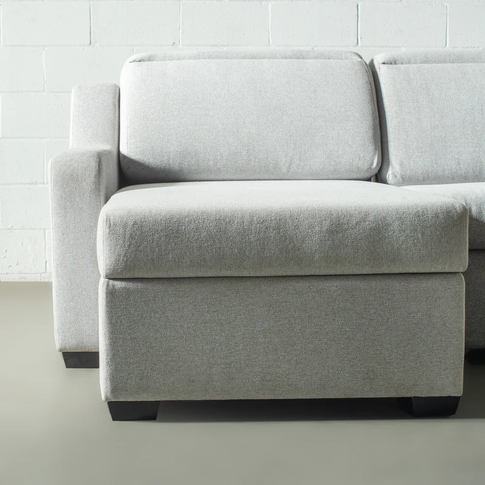 EVA - Grey Fabric Sectional Sofabed with Memory Foam Mattress and Storage - Right