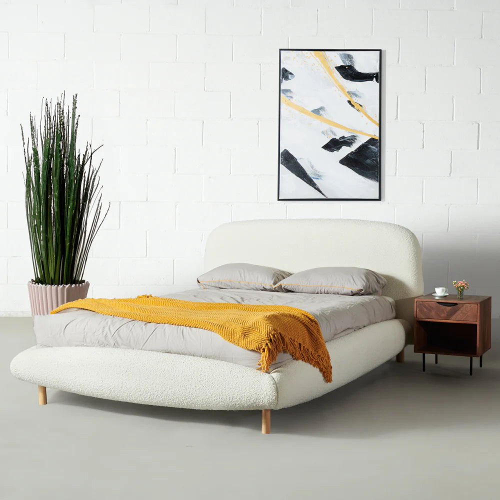 LYON - Cream Boucle Fabric Bed