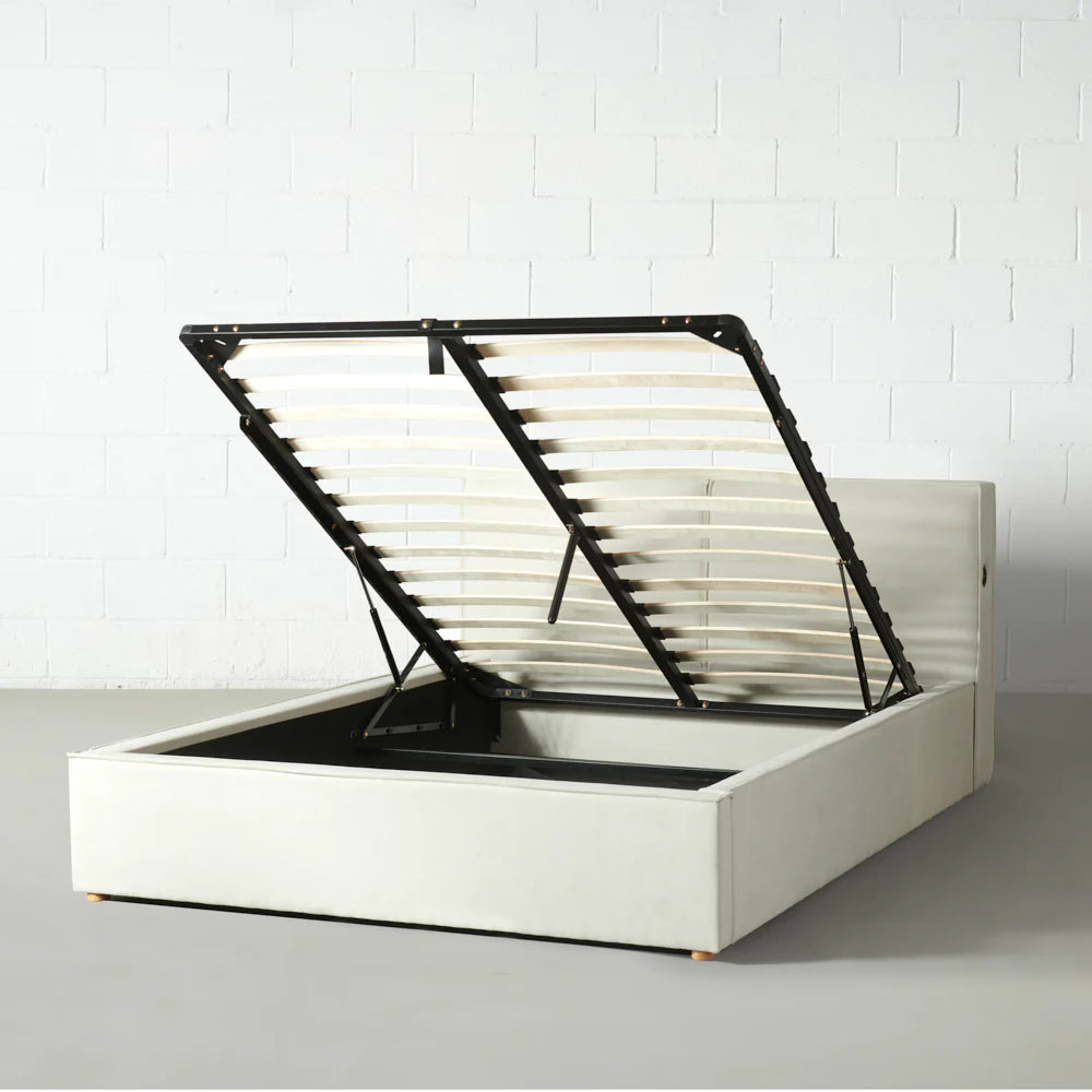 DENMARK - Cream Fabric Lift Up Storage Platform Bed SKU: B1082K