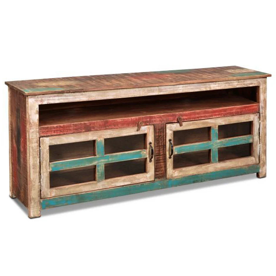 Reclaimed Wood Glass Door Tv Cabinet