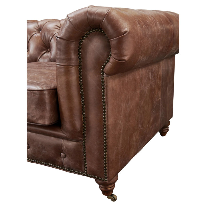 Buffalo Leather Chesterfield Sofa - Bark Brown Leather - 120"