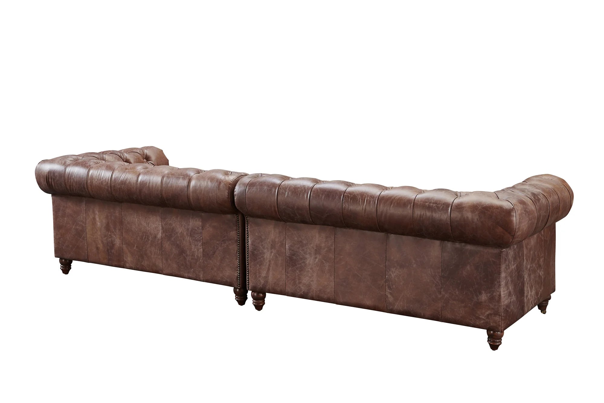 Buffalo Leather Chesterfield Sofa - Bark Brown Leather - 120"