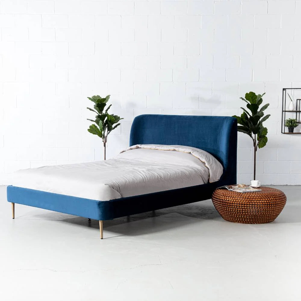 MEREDITH - Dark Blue Velvet Bed - FINAL SALE