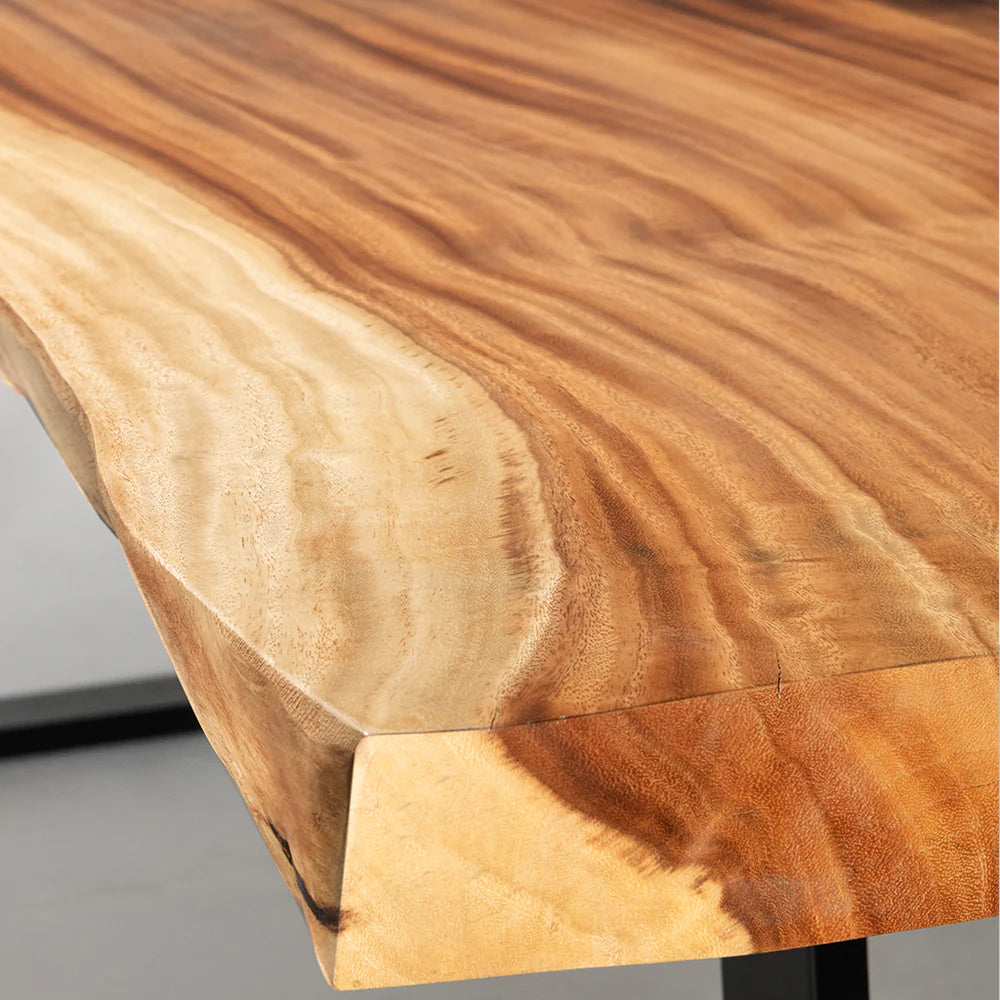 Live Edge Suar Table with Black X Shaped Legs/Natural Finish