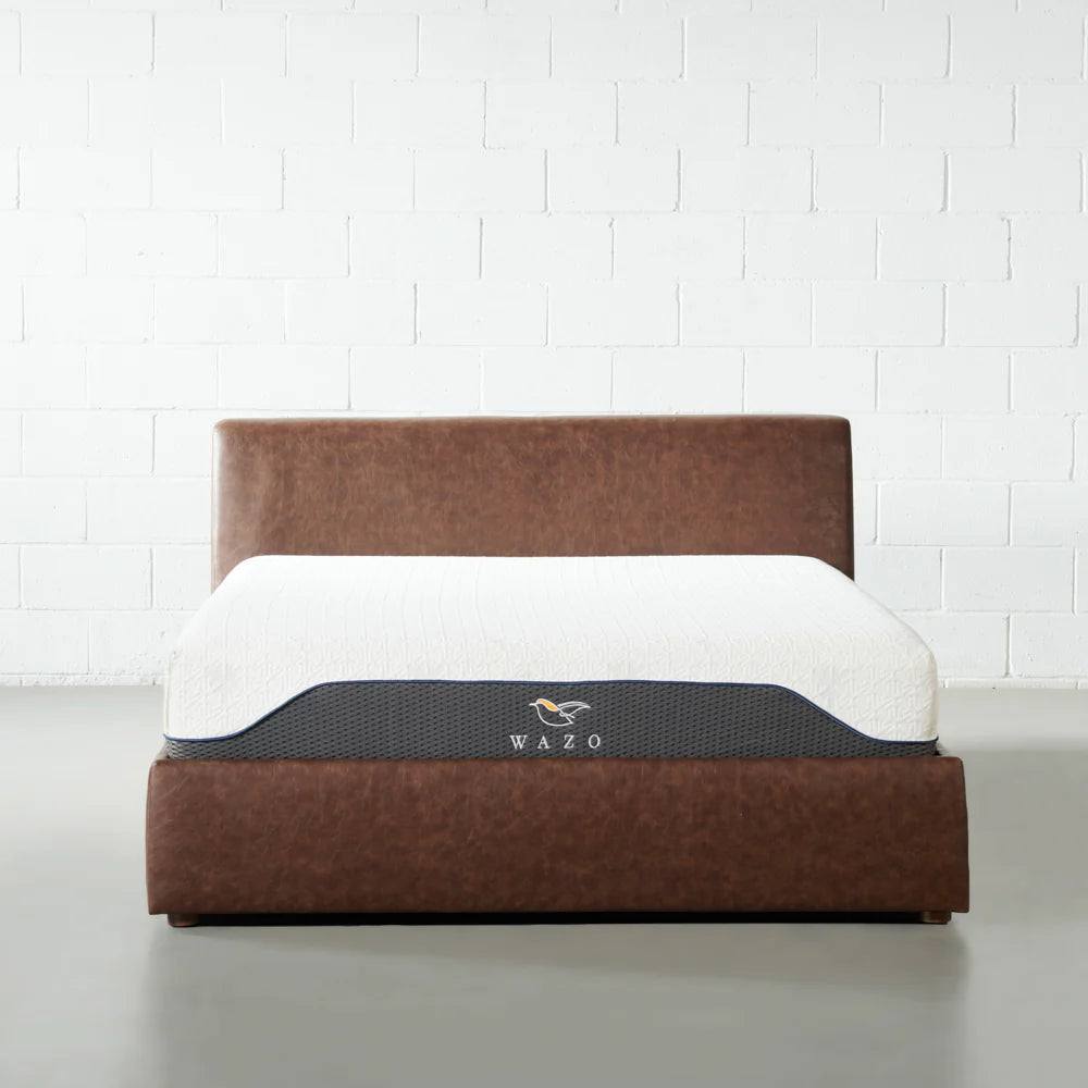 HARPER - Brown Vegan Leather Lift Up Storage Platform Bed - FINAL SALE