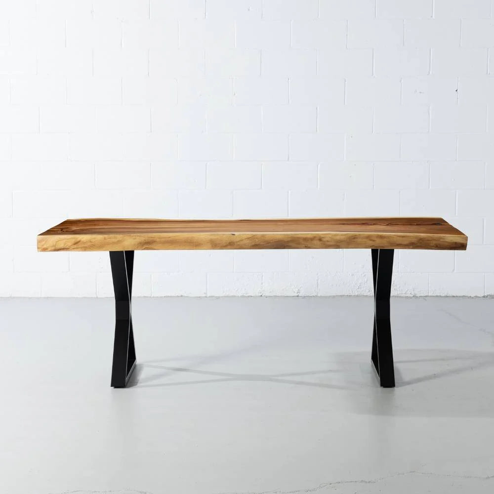 Live Edge Suar Table with Black X Shaped Legs/Natural Finish