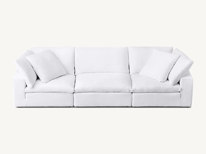Modern White Linen Fabric and Feather Sofa with 3 Seats