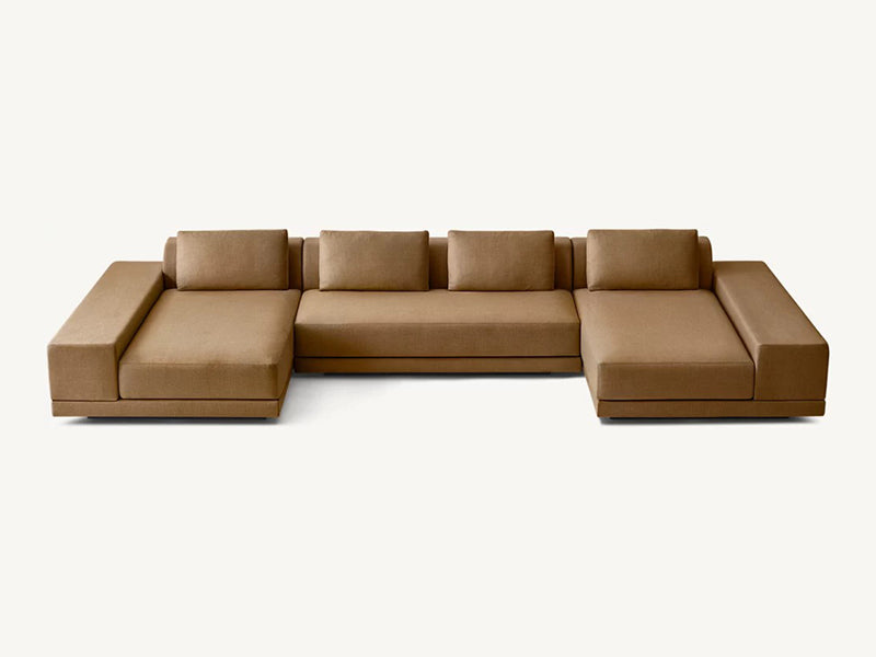 Modern U Shape Brown Linen Fabric and Feather Sofa