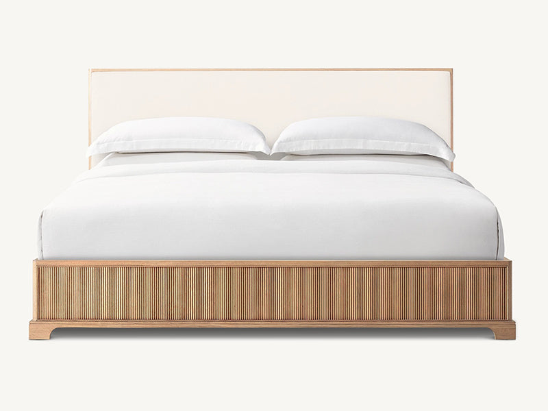 Defaico Striped Style Oak Solid Wood and Fabric Bed Faddish Modern Style Bedroom Bed