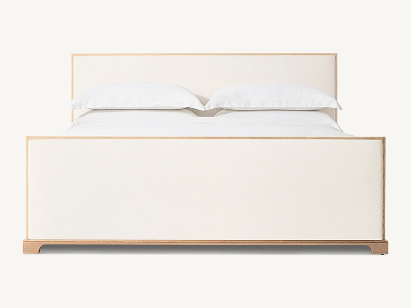 Faddish Style Wihte Fabric and Oak Solid Wood Bed Faddish Modern Style Bedroom Bed