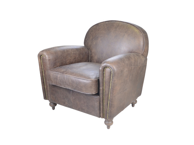 Antique Chair,European Style Living Room Chair,Genuine Leather Chair With Rivets