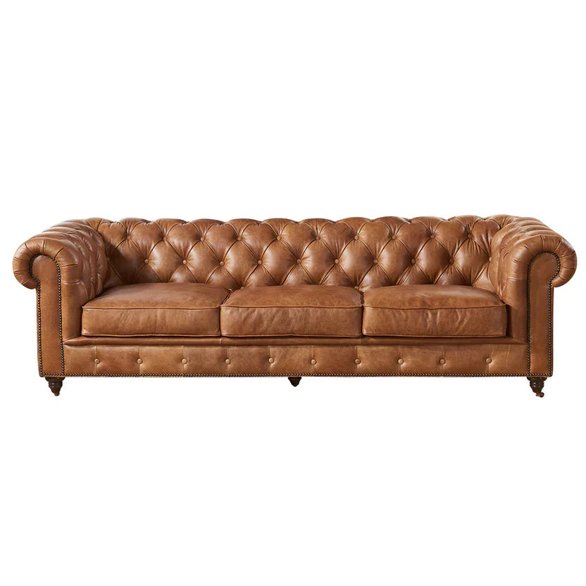 Buffalo Leather Chesterfield Sofa - Light Brown Leather