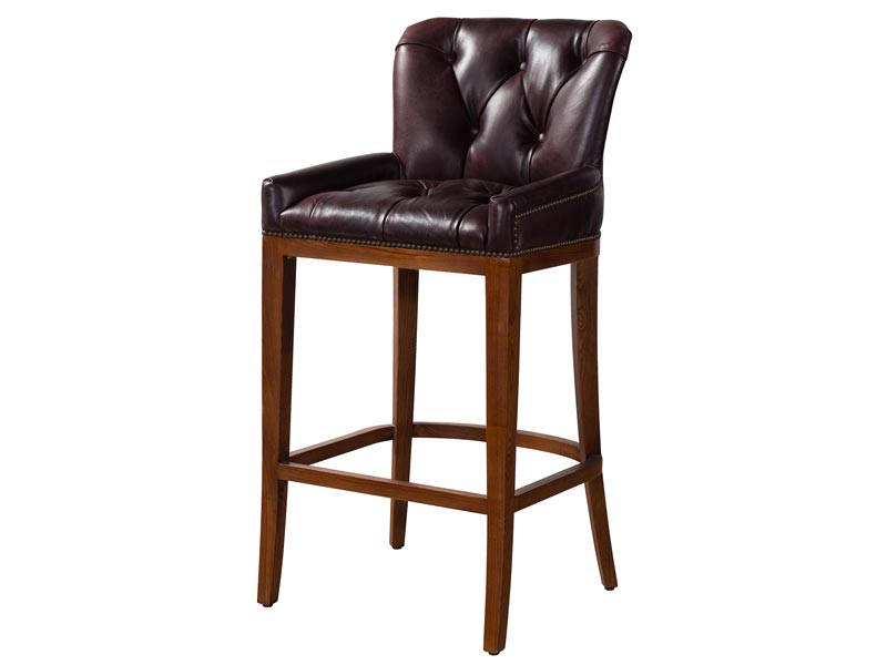 Oak Wood Vintage Leather Bar Stool,Wood Frame+ High Density Foam+ Vintage Real Leather