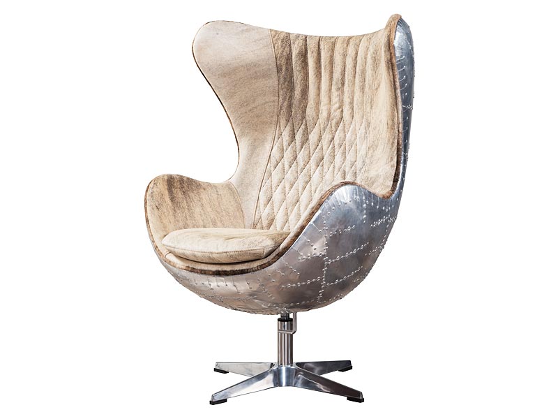 Aviator Pony Skin Leather Egg Chair,Fiberglass Inner Frame+ Pony Skin Leather+ Aluminium Cover