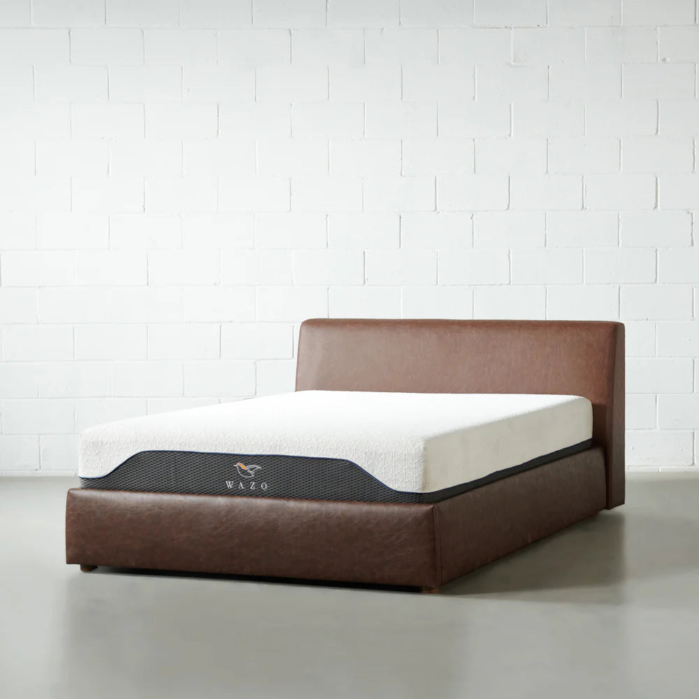 HARPER - Brown Vegan Leather Lift Up Storage Platform Bed - FINAL SALE