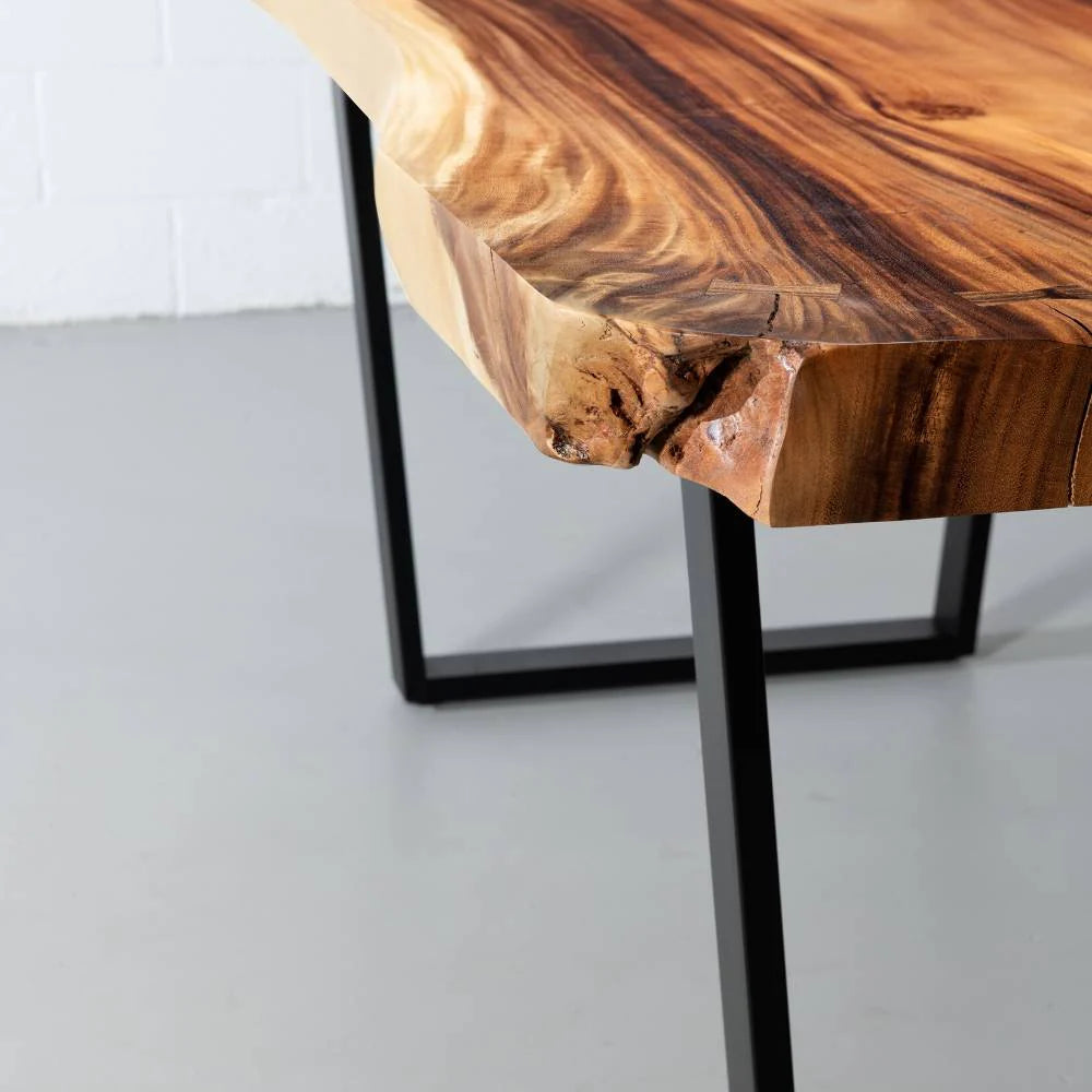 Live Edge Suar Table with Black U Shaped Legs/Natural Finish