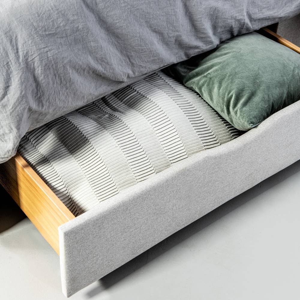 ANNISTON - Grey Fabric Bed with Storage